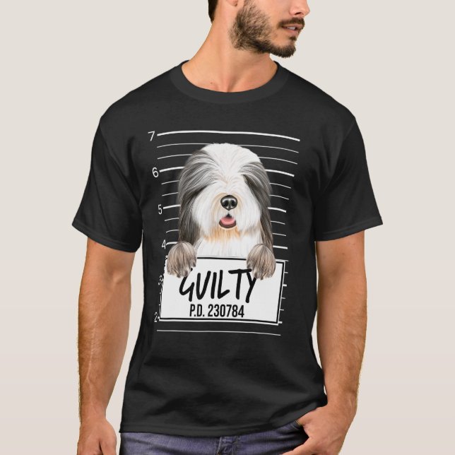 Bartcollie-Mugshot schuldig Hund T-Shirt (Vorderseite)