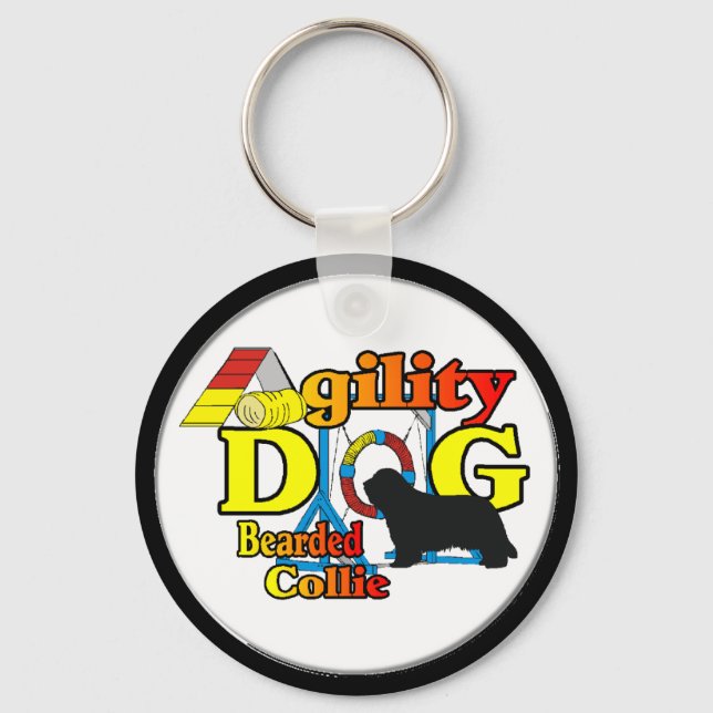 Bartded Collie Agility Geschenke Schlüsselanhänger (Vorderseite)