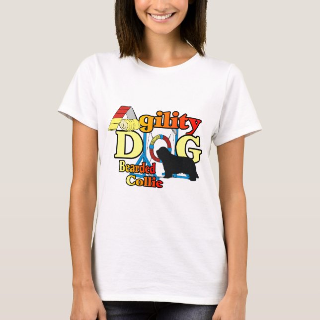 Bartded Collie Agility Geschenke T-Shirt (Vorderseite)