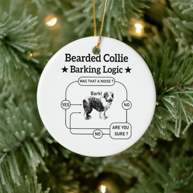 Bartded Collie Barking Logic Funny Dog Sarcastic Keramik Ornament (Baum)