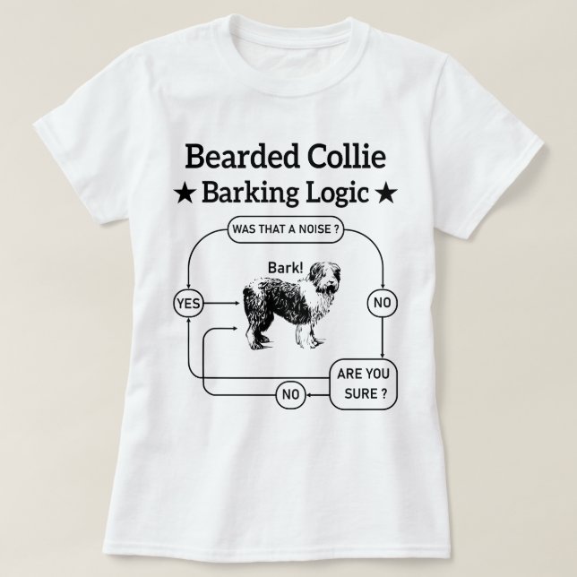 Bartded Collie Barking Logic Funny Dog Sarcastic T-Shirt (Design vorne)