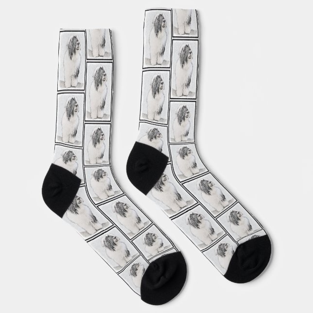 Bartded Collie Beardie Black Zeichne Niedliche Dog Socken (Rechts)