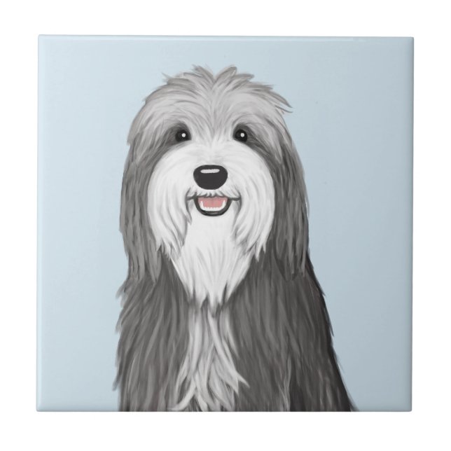 Bartded Collie Cartoon Dog Fliese (Vorderseite)