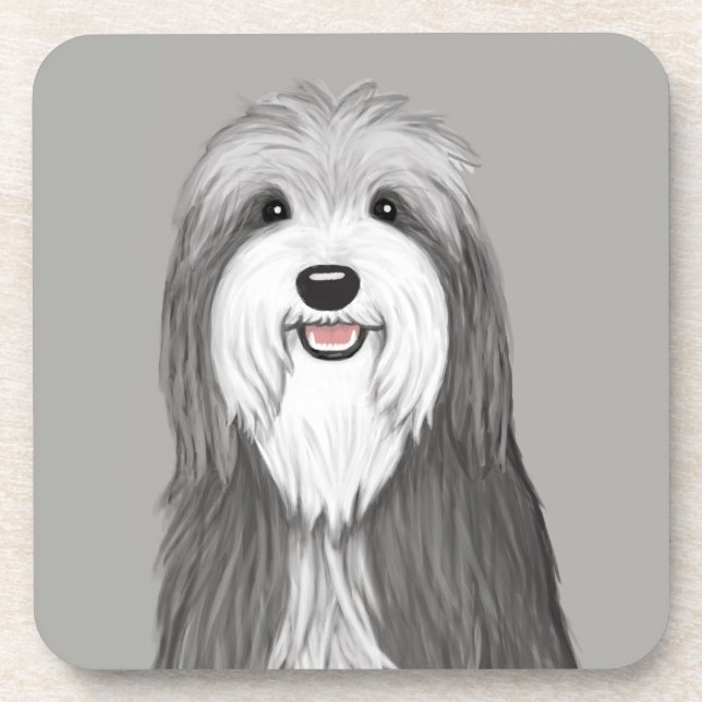 Bartded Collie Cartoon Dog Getränkeuntersetzer (Vorderseite)