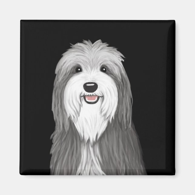 Bartded Collie Cartoon Dog Magnet (Vorne)