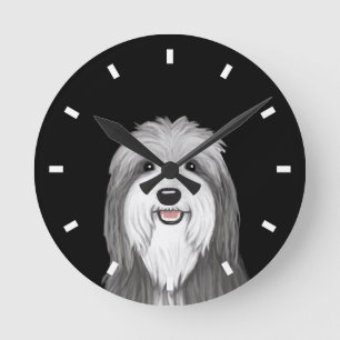 Bartded Collie Cartoon Dog Runde Wanduhr