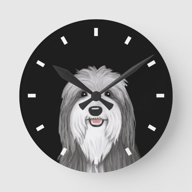 Bartded Collie Cartoon Dog Runde Wanduhr (Vorderseite)