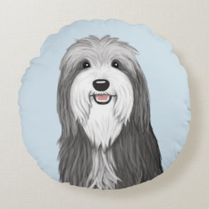 Bartded Collie Cartoon Dog Rundes Kissen