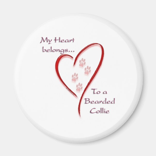 Bartded Collie Heart Belongs Magnet (Vorne)