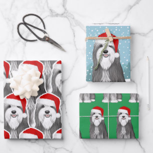 Bartded Collie Holiday Niedlicher Hund Weihnachten Geschenkpapier Set