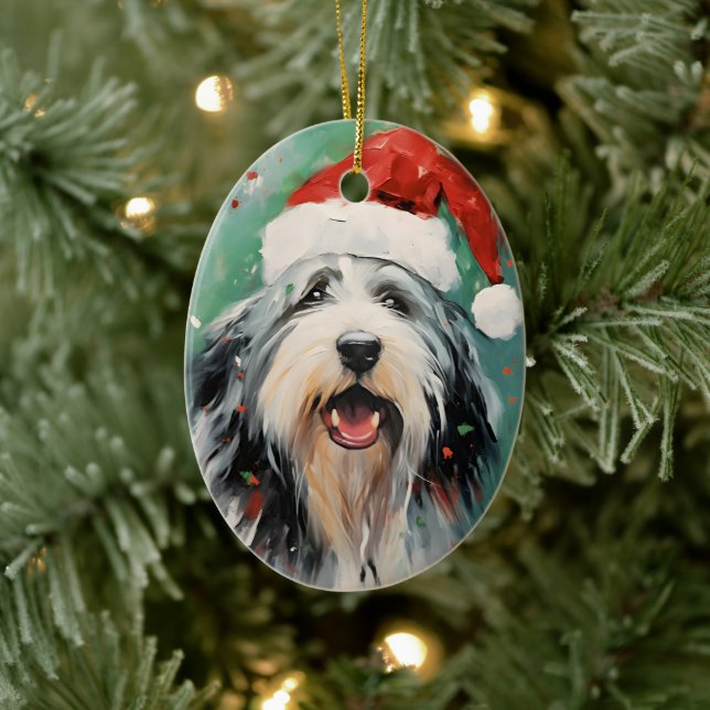 Bartded Collie Weihnachtsmalerei Keramik Ornament (Baum)