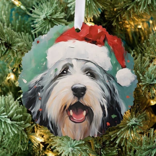 Bartded Collie Weihnachtsmalerei Ornament Karte (Insitu (Baum))