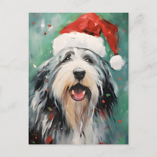 Bartded Collie Weihnachtsmalerei Postkarte