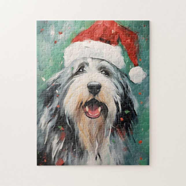 Bartded Collie Weihnachtsmalerei Puzzle (Vertikal)