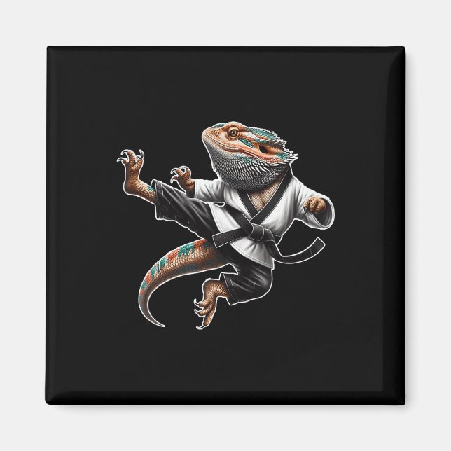 Bartded Dragon Flying Kick Pose Karate Samurai Nin Magnet (Vorne)