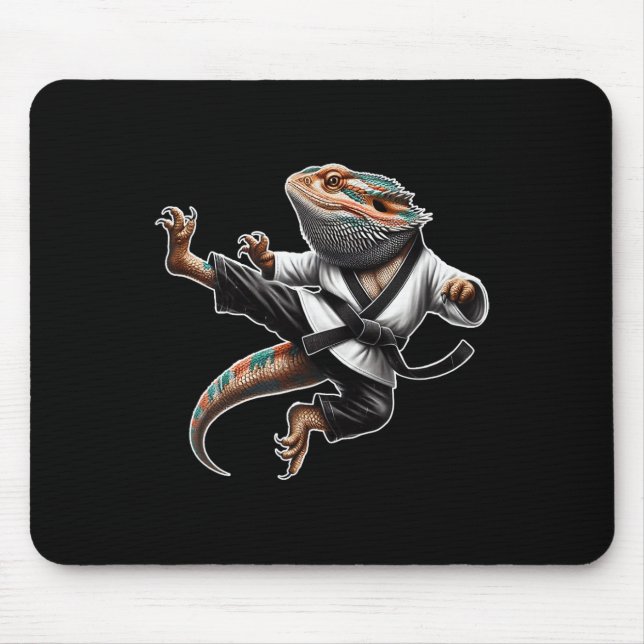 Bartded Dragon Flying Kick Pose Karate Samurai Nin Mousepad (Vorne)