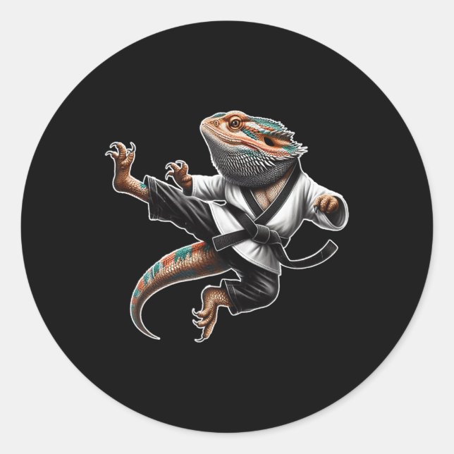 Bartded Dragon Flying Kick Pose Karate Samurai Nin Runder Aufkleber (Vorderseite)