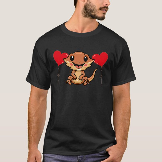 Bartdrache mit Herzballon Valentinstag L T-Shirt (Vorderseite)