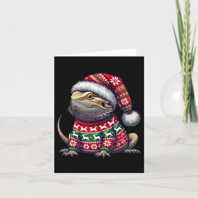 Bartdragon Ugly Sweater Weihnachtsmannmütze Weihna Karte (Vorderseite)