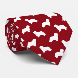 Barted Collie Dog Silhouetten Muster Rot Krawatte
