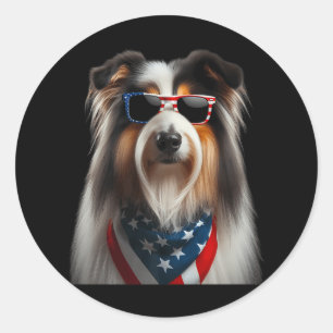 Barted Collie Hund 4. Juli Amerikanische Unabhängi Runder Aufkleber