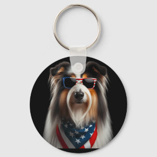 Barted Collie Hund 4. Juli Amerikanische Unabhängi Schlüsselanhänger