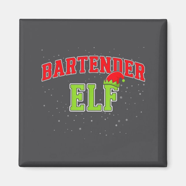 Bartender Elf Christmas Family Matching Group Xmas Magnet (Vorne)