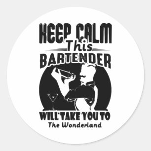 Bartender-Shirt - Bleib ruhig, dieser Barkeeper T- Runder Aufkleber