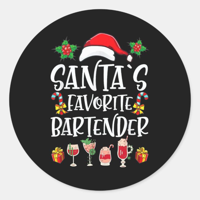 Bartender-Weihnachtsgeschenk Santas Lieblingsbarke Runder Aufkleber (Vorderseite)