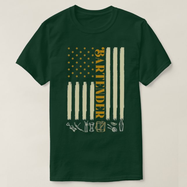 Bartending Barkeeper American Flag T-Shirt (Design vorne)