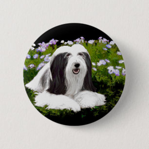 Bartete Collie Malerei - Niedliche Original Hunde  Button