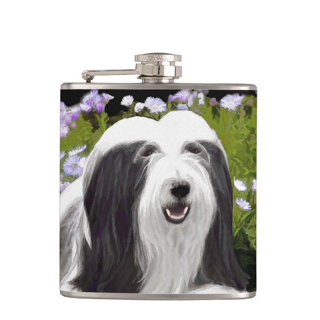 Bartete Collie Malerei - Niedliche Original Hunde  Flachmann (Vorderseite)