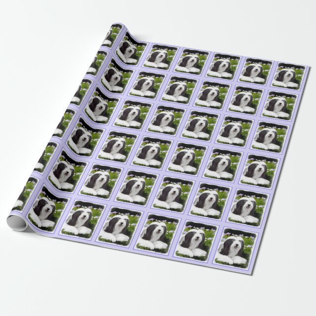 Bartete Collie Malerei - Niedliche Original Hunde  Geschenkpapier (Ungerollt)
