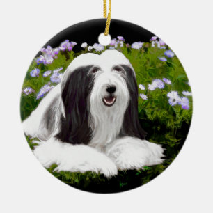 Bartete Collie Malerei - Niedliche Original Hunde  Keramik Ornament