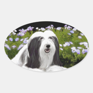 Bartete Collie Malerei - Niedliche Original Hunde Ovaler Aufkleber