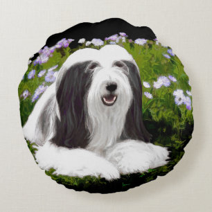 Bartete Collie Malerei - Niedliche Original Hunde  Rundes Kissen