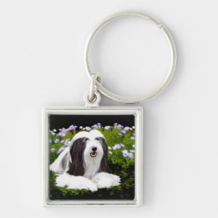 Bartete Collie Malerei - Niedliche Original Hunde  Schlüsselanhänger