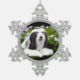Bartete Collie Malerei - Niedliche Original Hunde  Schneeflocken Zinn-Ornament