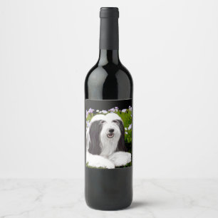 Bartete Collie Malerei - Niedliche Original Hunde Weinetikett