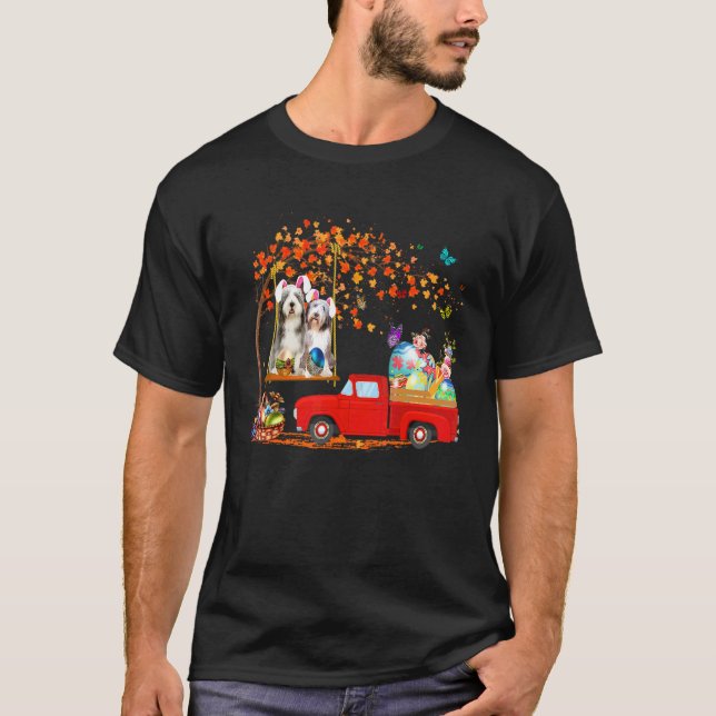 Bartete Collie mit sonniger Ohrroter LKW mit Eg T-Shirt (Vorderseite)