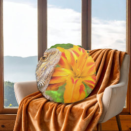 Bartete Drache und Orange Lily Print Rundes Kissen