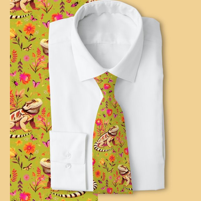 Bartete Drachenflora - Reptiliengeschenk Krawatte (Bearded dragon floral tie )