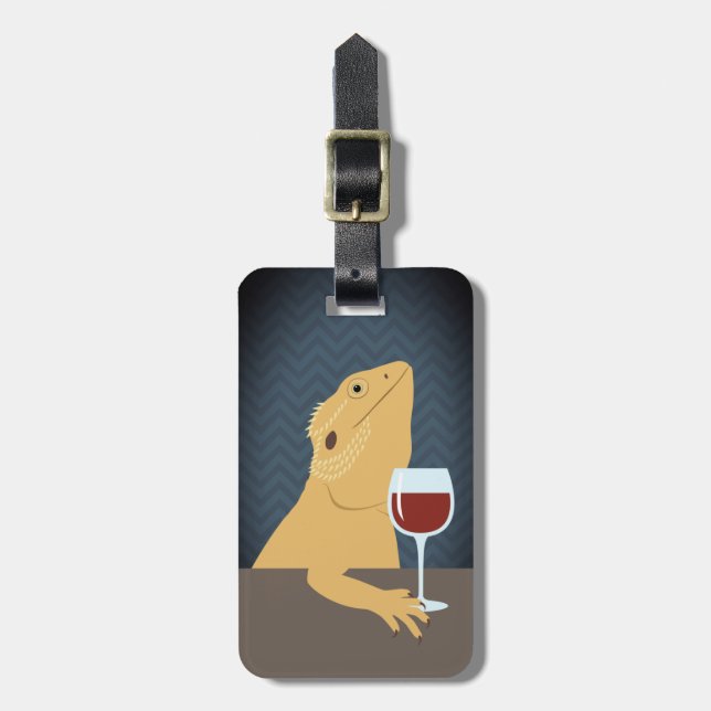 Bartete Dragon Lizard Drink Wine Luggage Tag Gepäckanhänger (Vorderseite vertikal)