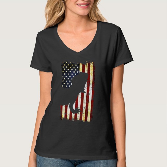 Bartete Dragon Silhouette American Flag 4. Juli T-Shirt (Vorderseite)