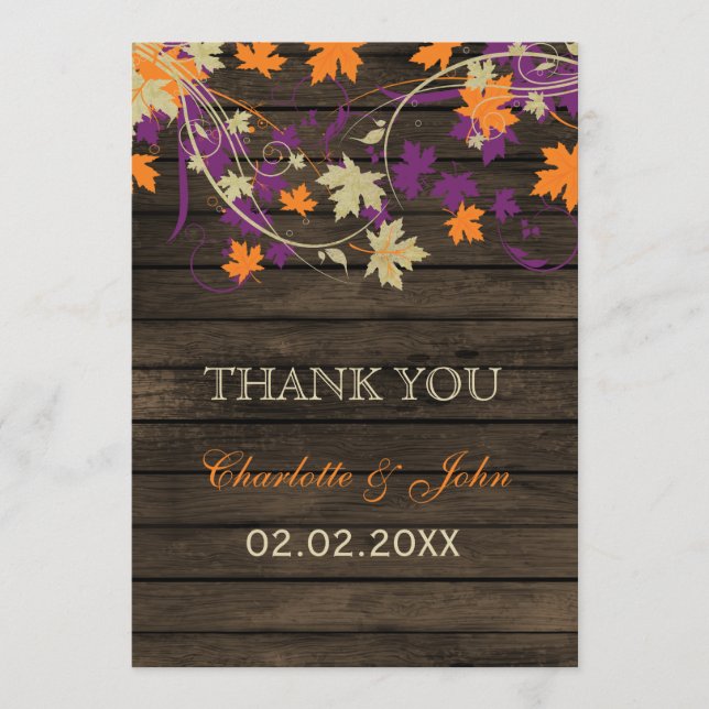 Bartholz Rustic Pflaume Hochzeit im Herbst Danke (Vorderseite)