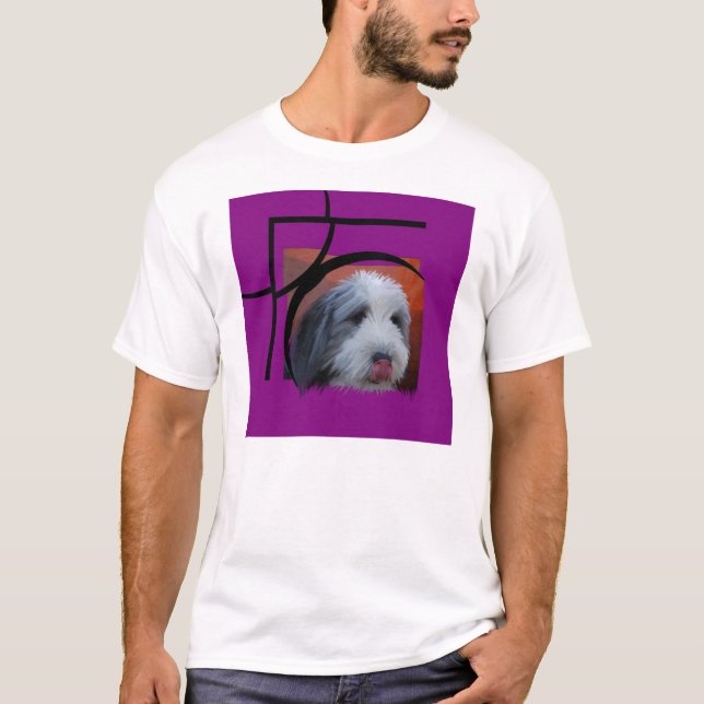Bärtiger Collie mit Rosa T-Shirt (Vorderseite)