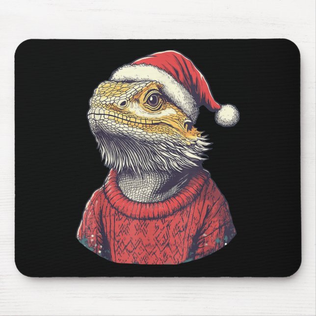 Bärtiger Drache hässlicher Pullover Santa Hut Weih Mousepad (Vorne)
