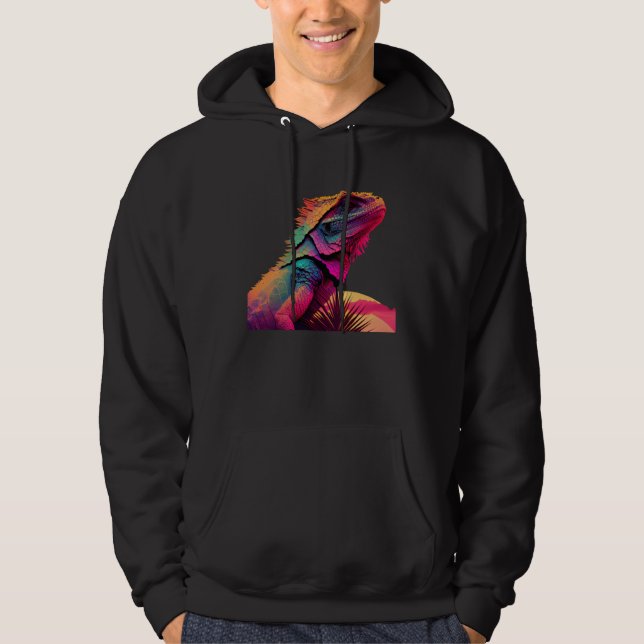 Bärtiger Drache Pogona Echse Vaporwave Hoodie (Vorderseite)