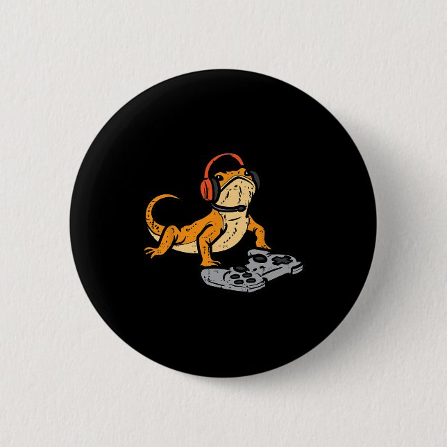 Bärtiger Drache Videospiel Lustiger Gamer Tier Män Button (Vorderseite)
