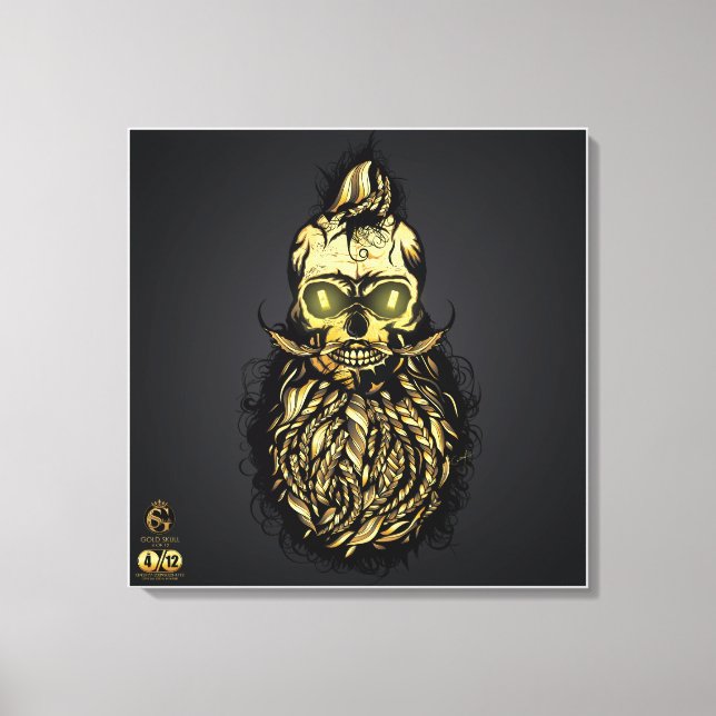 Bärtiger Hipster-Totenkopf und Schnurrbart Leinwanddruck (Vorderseite)